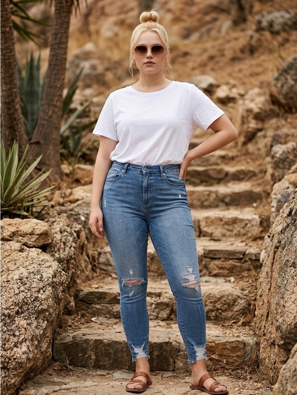NWT Good American Plus Size Light Wash Distressed Ankle Cropped Jeans - Size 22